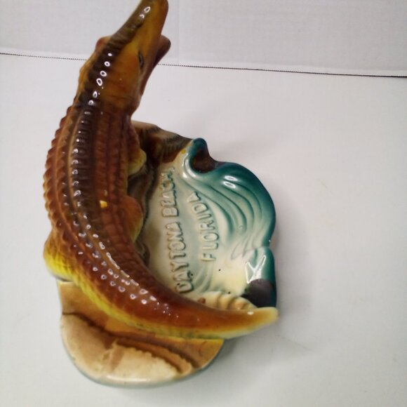 Vintage Daytona Beach Florida Ashtray Trinket Dish Alligator Crocodile - Picture 10 of 14